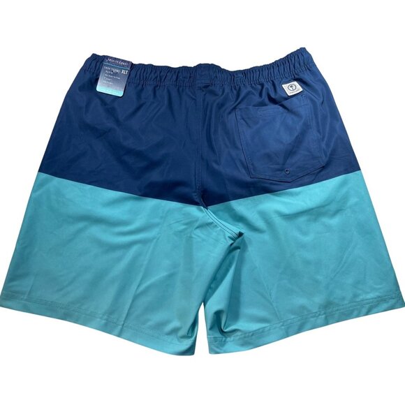 Trinity Coast Mens XLT Swim Shorts Blue & Aqua Color Block Elastic Waist - Picture 2 of 12